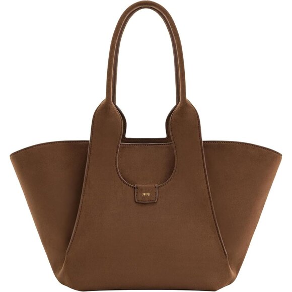 Women's Mocha Brown Faux Suede Tote Bag with Gold Hardware and Spacious Interior